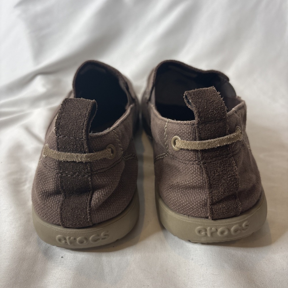 Crocs Walu Slip On Men 12 Canvas Brown Loafer Comfort Casual Shoes Beach Coastal - Picture 5 of 9